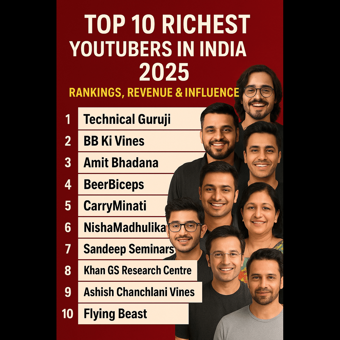 Top 10 Richest YouTubers in India 2026: Rankings, Revenue & Influence