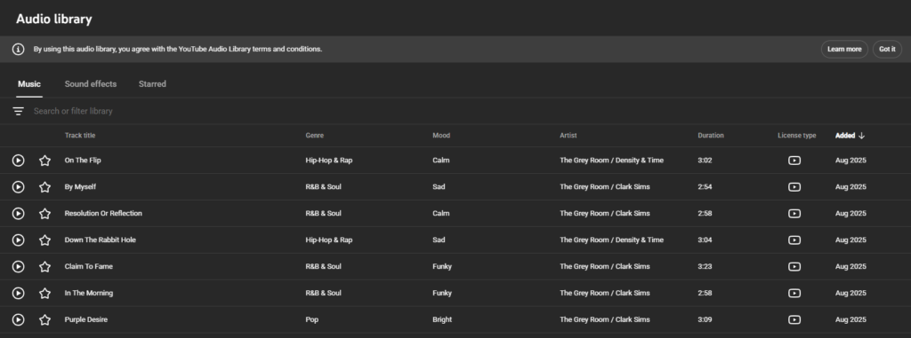 Youtube audio library